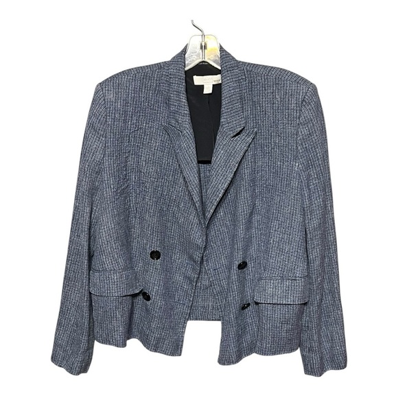 BOSS HUGO BOSS Joia Blazer Check Plaid Double Breasted Boxy Blue Linen Denim 10 - Picture 4 of 12